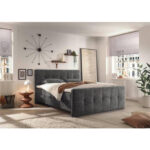 BED MET MATRAS 180 cm x 200 cm, textiel, materiaal hout antraciet thumbnail 2