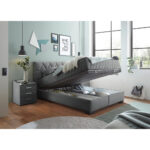 BED MET MATRAS 140 cm x 200 cm, textiel, materiaal hout antraciet thumbnail 5