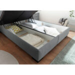 BED MET MATRAS 140 cm x 200 cm, textiel, materiaal hout antraciet thumbnail 6