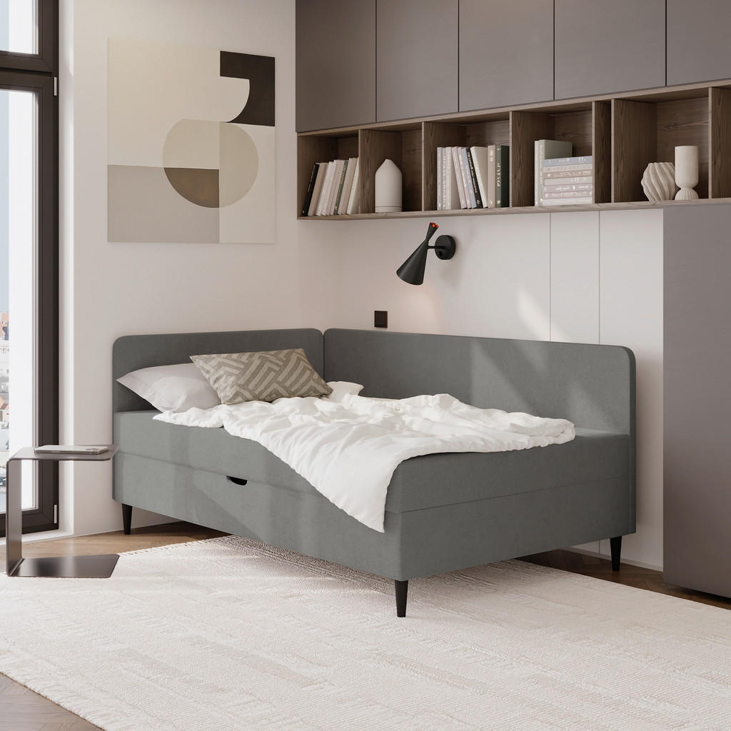 BED MET MATRAS 90 cm x 200 cm, grafietkleurig textiel