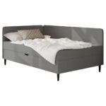 BED MET MATRAS 90 cm x 200 cm, grafietkleurig textiel thumbnail 2