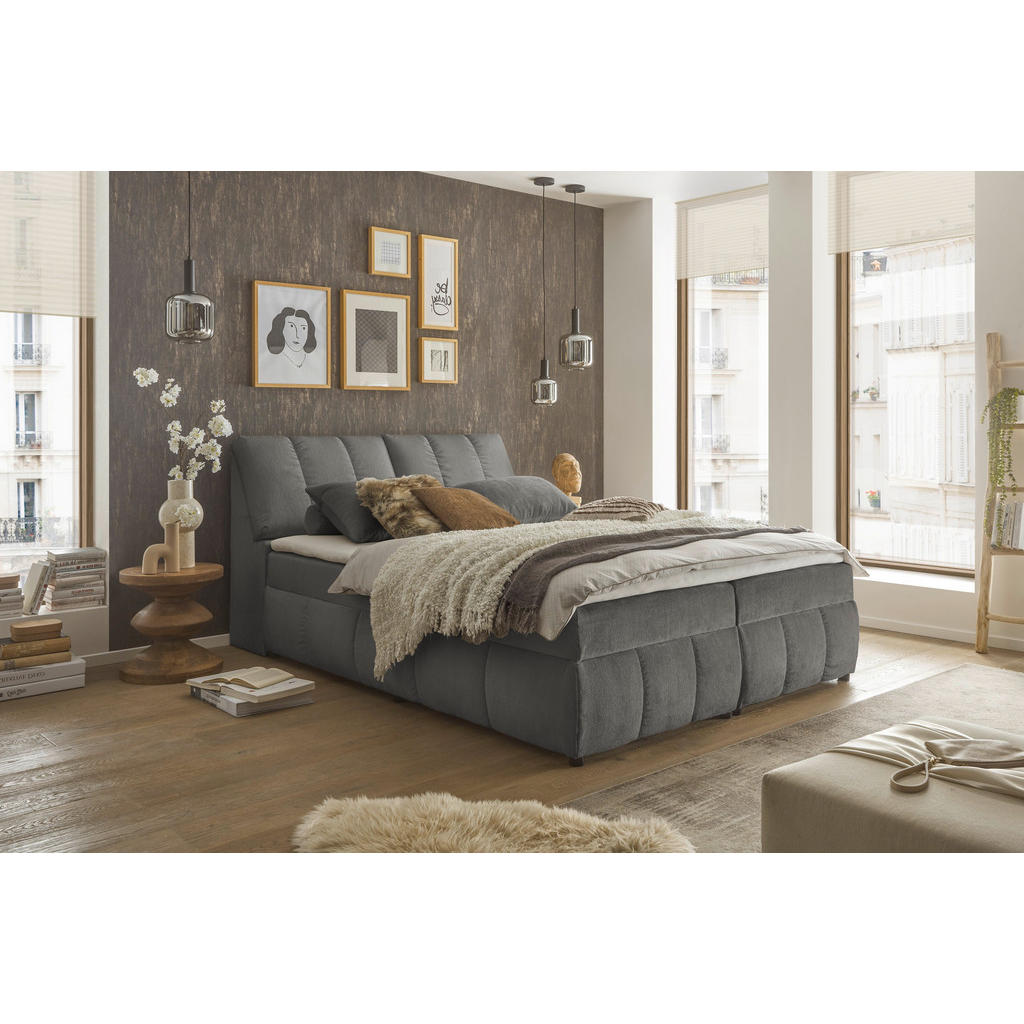 BED MET MATRAS 180 cm x 200 cm, textiel, houtmateriaal grafietkleur
