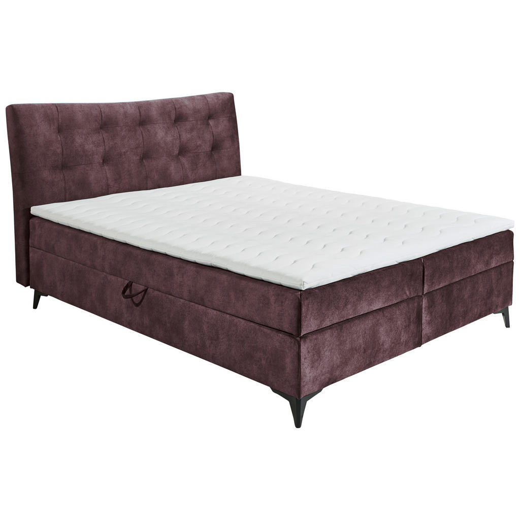 BED MET MATRAS 180 cm x 200 cm, textiel, houtmateriaal, auberginekleur