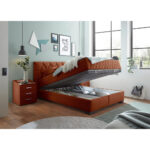 BED MET MATRAS 140 cm x 200 cm, houtmateriaal, cognackleurig textiel thumbnail 5