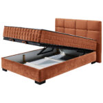 BED MET MATRAS 140 cm x 200 cm, textiel, cognackleurig houtmateriaal thumbnail 3
