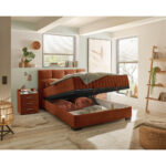BED MET MATRAS 140 cm x 200 cm, textiel, cognackleurig houtmateriaal thumbnail 5