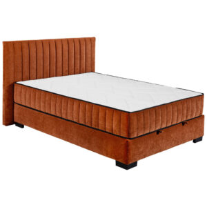 BED MET MATRAS 140 cm x 200 cm, textiel, cognackleurig houtmateriaal