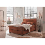 BED MET MATRAS 140 cm x 200 cm, textiel, cognackleurig houtmateriaal thumbnail 2