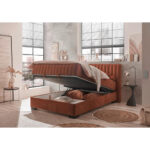 BED MET MATRAS 140 cm x 200 cm, textiel, cognackleurig houtmateriaal thumbnail 3