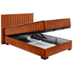 BED MET MATRAS 140 cm x 200 cm, textiel, cognackleurig houtmateriaal thumbnail 4