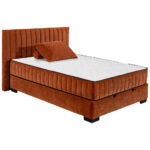 BED MET MATRAS 140 cm x 200 cm, textiel, cognackleurig houtmateriaal thumbnail 5