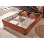 BED MET MATRAS 140 cm x 200 cm, textiel, cognackleurig houtmateriaal thumbnail 7