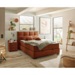 BED MET MATRAS 120 cm x 200 cm, textiel, cognackleurig houtmateriaal thumbnail 2