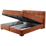 BED MET MATRAS 160 cm x 200 cm, textiel, cognackleurig houtmateriaal thumbnail 3