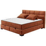 BED MET MATRAS 160 cm x 200 cm, textiel, cognackleurig houtmateriaal thumbnail 4