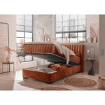 BED MET MATRAS 120 cm x 200 cm, textiel, cognackleurig houtmateriaal thumbnail 5
