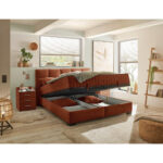 BED MET MATRAS 160 cm x 200 cm, textiel, cognackleurig houtmateriaal thumbnail 6