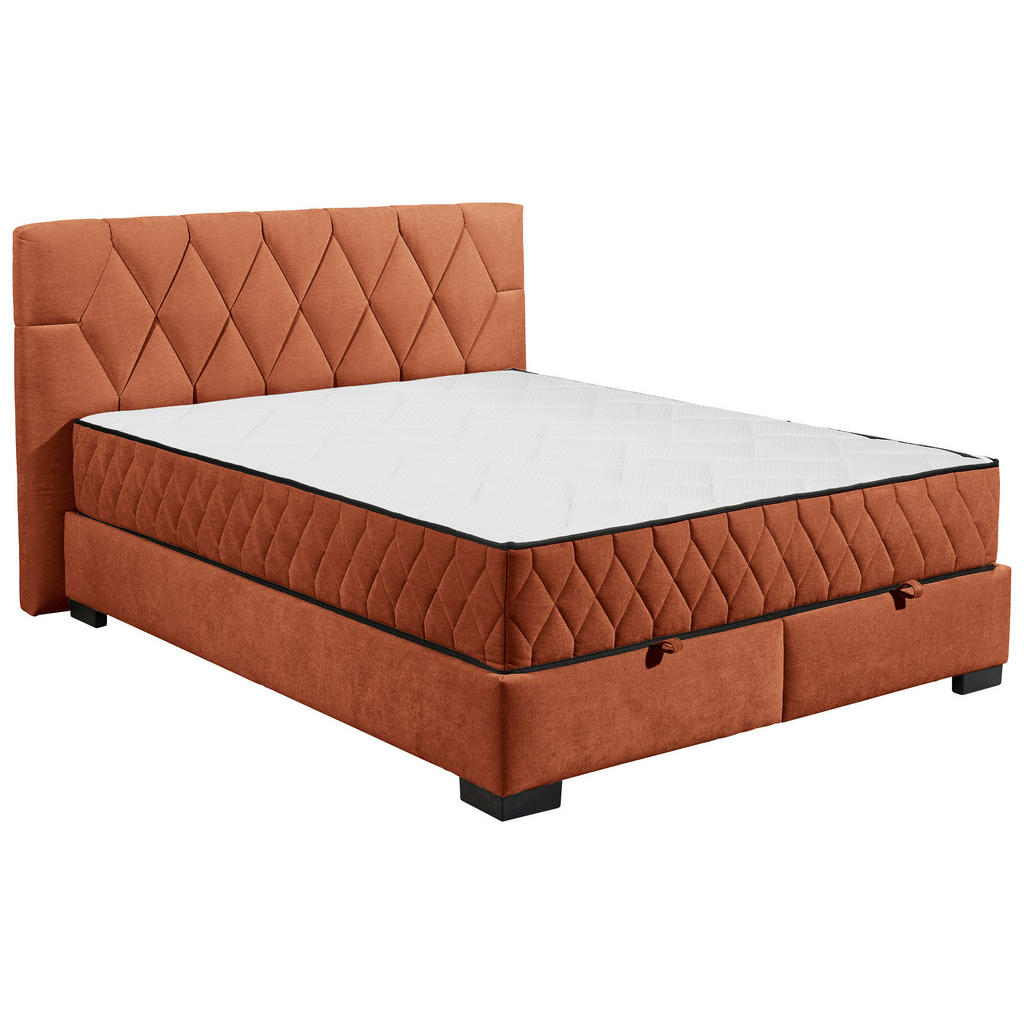 BED MET MATRAS 160 cm x 200 cm, houtmateriaal, cognackleurig textiel