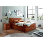 BED MET MATRAS 160 cm x 200 cm, houtmateriaal, cognackleurig textiel thumbnail 2