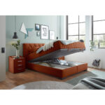 BED MET MATRAS 160 cm x 200 cm, houtmateriaal, cognackleurig textiel thumbnail 4