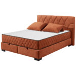 BED MET MATRAS 160 cm x 200 cm, houtmateriaal, cognackleurig textiel thumbnail 6