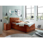 BED MET MATRAS 120 cm x 200 cm, textiel, cognackleurig houtmateriaal thumbnail 2