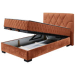 BED MET MATRAS 120 cm x 200 cm, textiel, cognackleurig houtmateriaal thumbnail 3