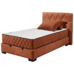 BED MET MATRAS 120 cm x 200 cm, textiel, cognackleurig houtmateriaal thumbnail 4