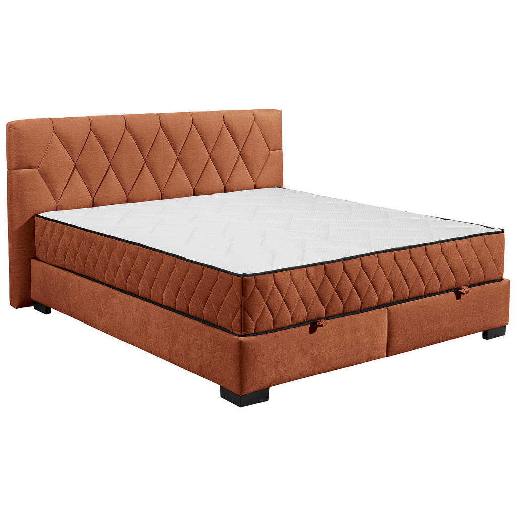 BED MET MATRAS 180 cm x 200 cm, textiel, cognackleurig houtmateriaal