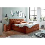 BED MET MATRAS 180 cm x 200 cm, textiel, cognackleurig houtmateriaal thumbnail 2