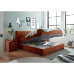 BED MET MATRAS 180 cm x 200 cm, textiel, cognackleurig houtmateriaal thumbnail 4