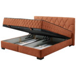 BED MET MATRAS 180 cm x 200 cm, textiel, cognackleurig houtmateriaal thumbnail 6