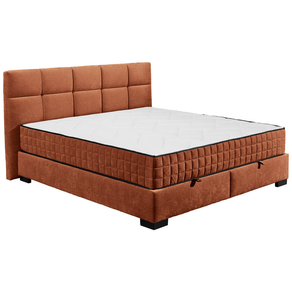 BED MET MATRAS 180 cm x 200 cm, textiel, cognackleurig houtmateriaal