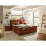 BED MET MATRAS 180 cm x 200 cm, textiel, cognackleurig houtmateriaal thumbnail 2