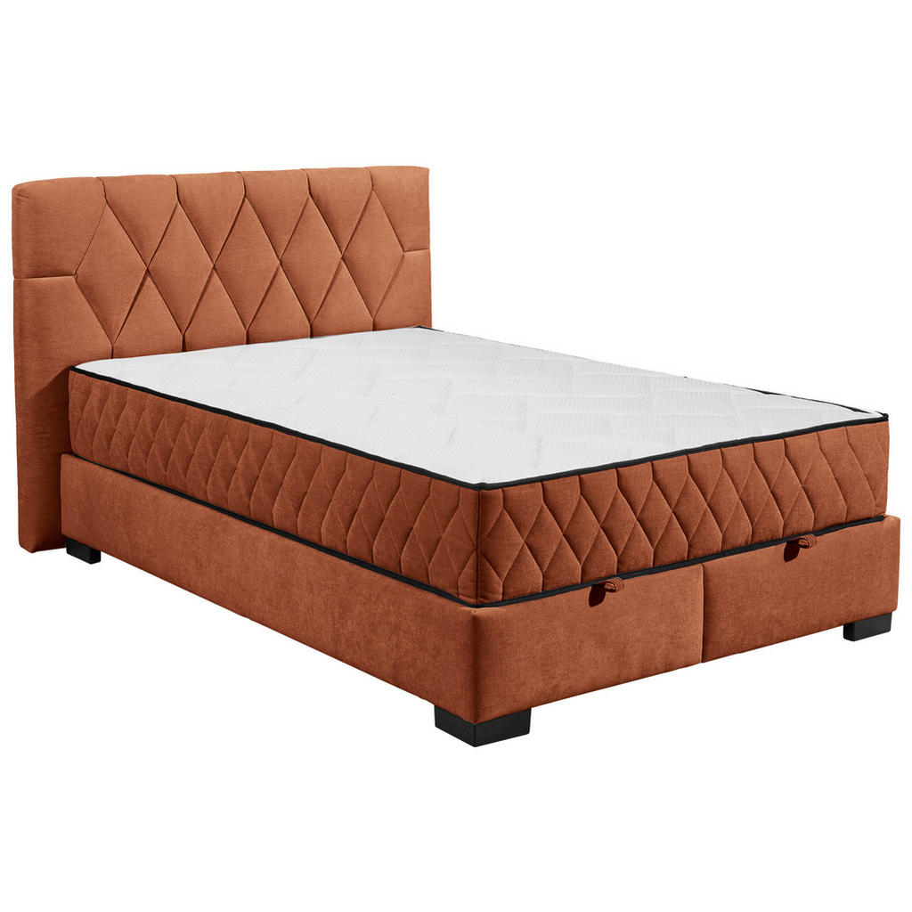 BED MET MATRAS 140 cm x 200 cm, houtmateriaal, cognackleurig textiel