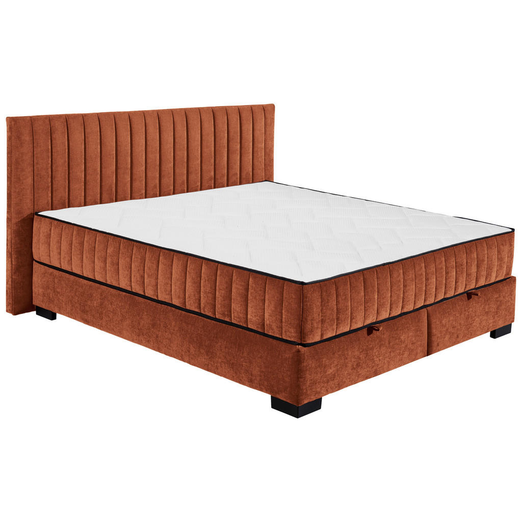 BED MET MATRAS 180 cm x 200 cm, textiel, cognackleurig houtmateriaal