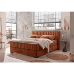 BED MET MATRAS 180 cm x 200 cm, textiel, cognackleurig houtmateriaal thumbnail 2