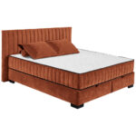 BED MET MATRAS 180 cm x 200 cm, textiel, cognackleurig houtmateriaal thumbnail 3