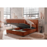 BED MET MATRAS 180 cm x 200 cm, textiel, cognackleurig houtmateriaal thumbnail 5