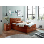 BED MET MATRAS 140 cm x 200 cm, houtmateriaal, cognackleurig textiel thumbnail 2