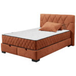 BED MET MATRAS 140 cm x 200 cm, houtmateriaal, cognackleurig textiel thumbnail 3