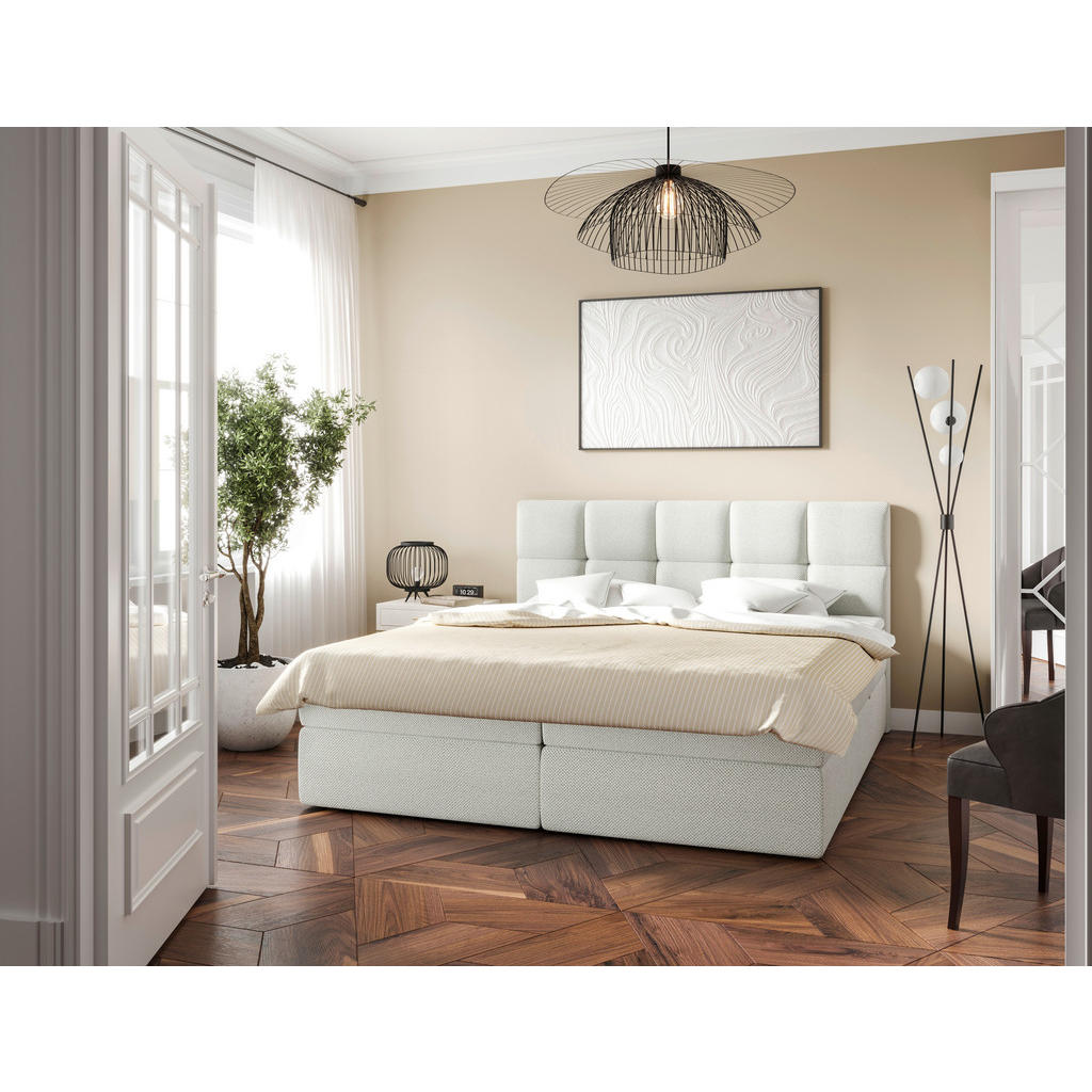 BED MET MATRAS 140 cm x 200 cm, hout, textiel, houtmateriaal wit