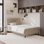 BED MET MATRAS 120 cm x 200 cm, wit textiel thumbnail 1