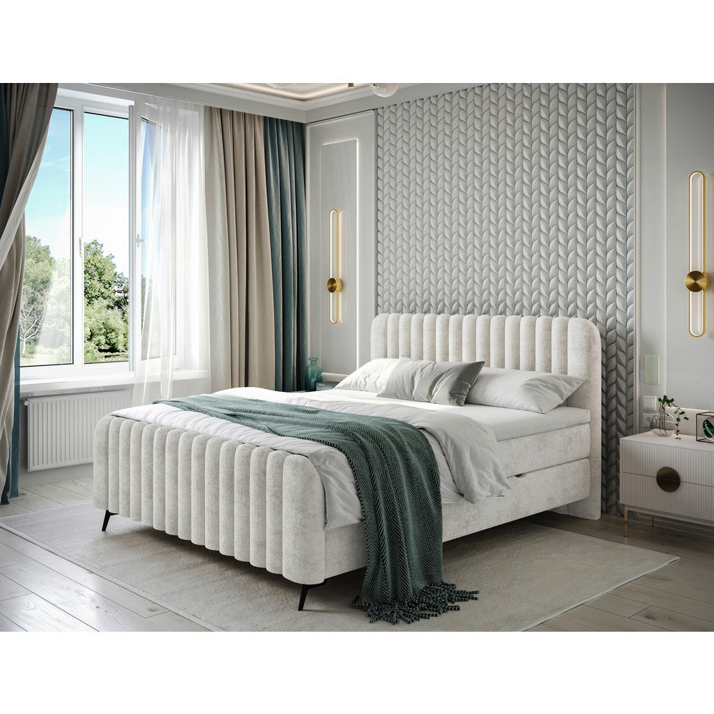 BED MET MATRAS 180 cm x 200 cm, hout, textiel, houten materiaal wit