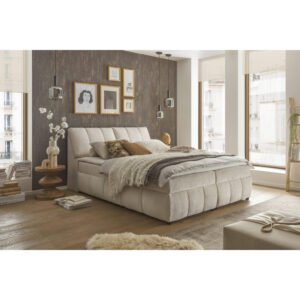 BED MET MATRAS 180 cm x 200 cm, houten materiaal, wit textiel