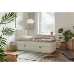 BED MET MATRAS 90 cm x 200 cm, hout, textiel, houten materiaal wit thumbnail 1