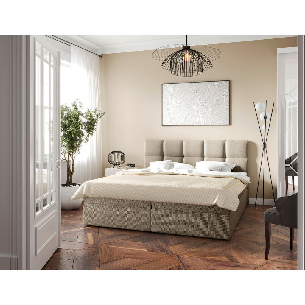 BED MET MATRAS 140 cm x 200 cm, hout, textiel, houten materiaal wit