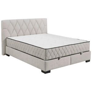 BED MET MATRAS 160 cm x 200 cm, houten materiaal, wit textiel