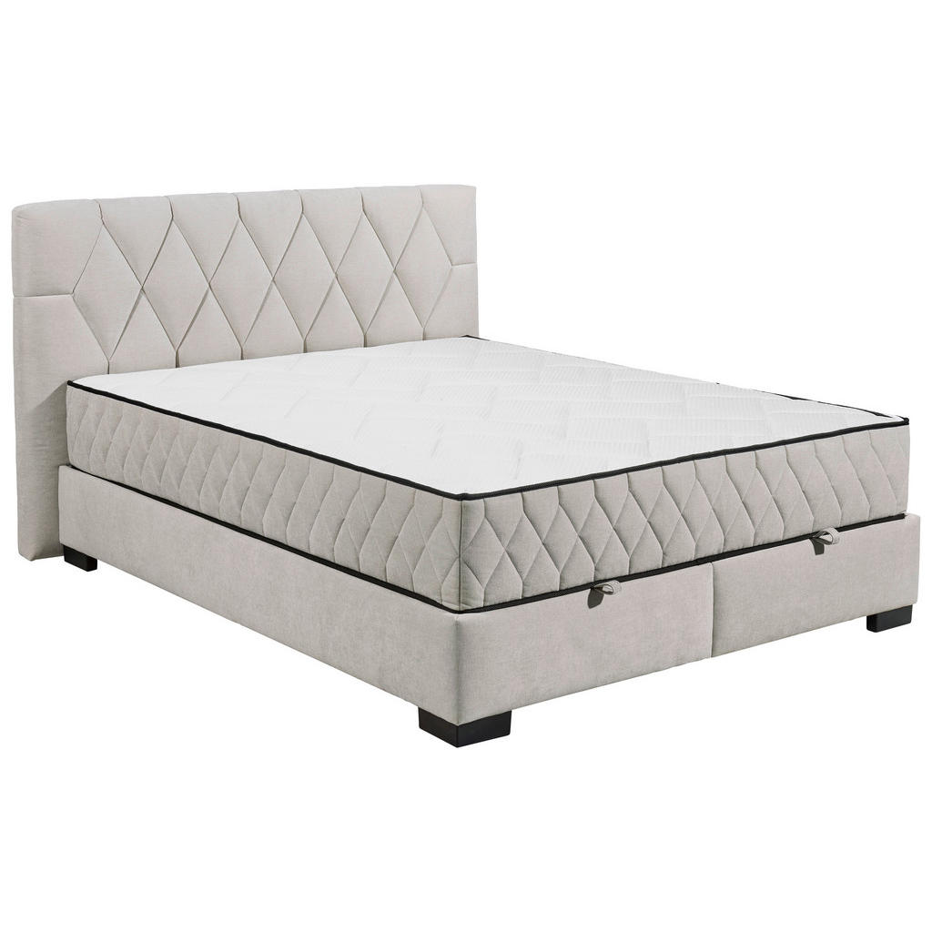 BED MET MATRAS 160 cm x 200 cm, houten materiaal, wit textiel
