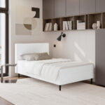 BED MET MATRAS 90 cm x 200 cm, crème textiel thumbnail 1
